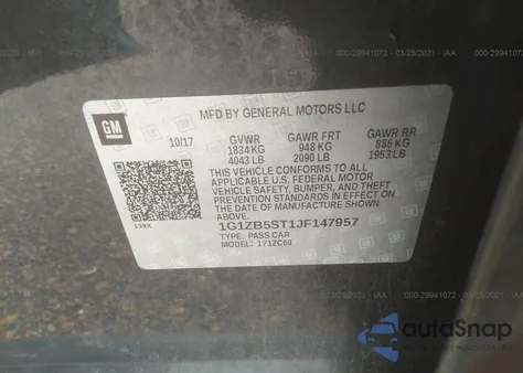 2018 Chevrolet Malibu 1Ls z USA, uszkodzony, nr VIN 1G1ZB5ST1JF147957